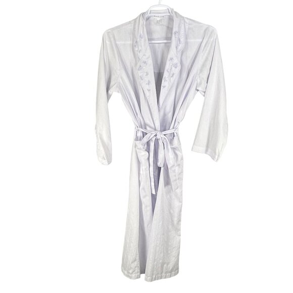 Miss Elaine Womens L Lavender Embroidered Floral Robe Pockets Feminine Timeless - Picture 12 of 14